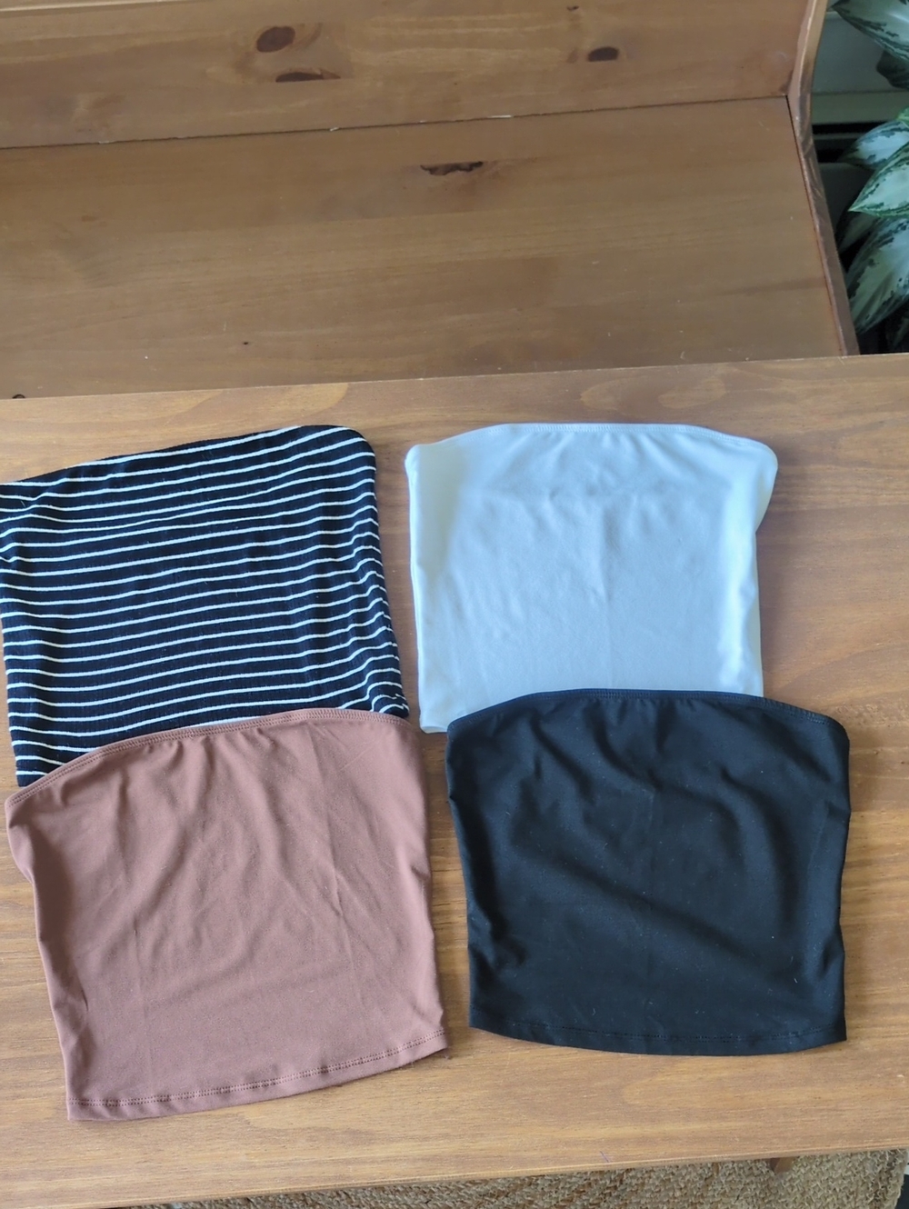 4-Pack Strapless Tube Tops - Black, White, Rust, Striped B&W